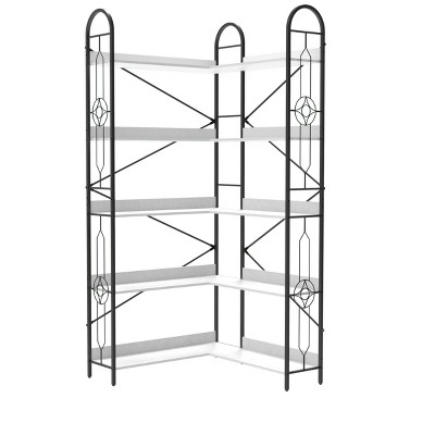 Yinvani 5 Tier Corner Bookshelf, Tall Bookshelves Storage Display Rack for Living Room, Home Office, White