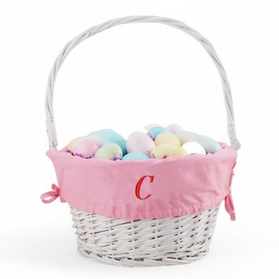 Personalization Mall Pink Personalized Initial White Easter Basket