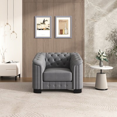 Velvet Upholstered Accent Sofa with Thick Removable Seat Cushion
