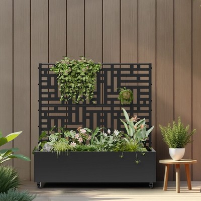 47-in H x 47-in L x 16-in W Black Metal Planter with Trellis ( Helen Street 01 )