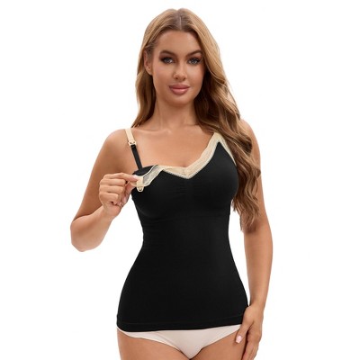 INSPIRE CHIC Women's Lace V Neck Pregnancy Cami with Built-In Bra Maternity Nursing Tank Top for Breastfeeding