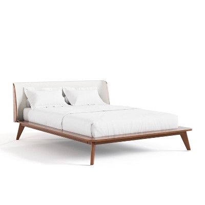 HOMES: Inside + Out Riverstone Mid-Century Modern Boucle Curved Headboard Low Profile Platform Bed Walnut
