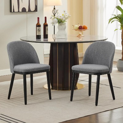 Upholstered Dining Chairs Set of 2,Modern Fabric Dinner Chairs with Wood Legs,Large Dining Room Kitchen Chairs with High Back and Deep Seat
