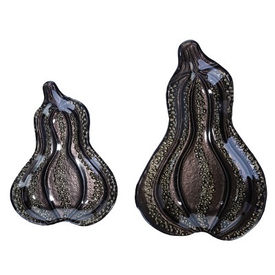 Transpac Glass 12.5 in Black Harvest Fused Gourd Plate Set of 2 for Fall and Thanksgiving Decorative Bowls