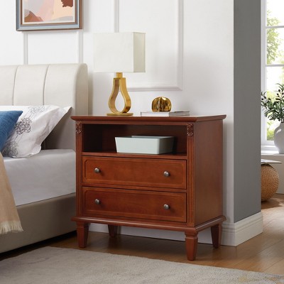 NicBex Nightstand with 2 Drawers and Charging Station,Farmhouse Fluted Pilasters Design End Table with USB Ports and Outlets for Bedroom