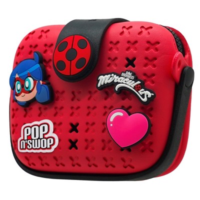 Miraculous Ladybug Pop n' Swop Red Mini Handbag, Customizable Bag 4 Clip-on Badges, Accessory Bag, Lightweight Durable Waterproof Handbag (Ladybug)