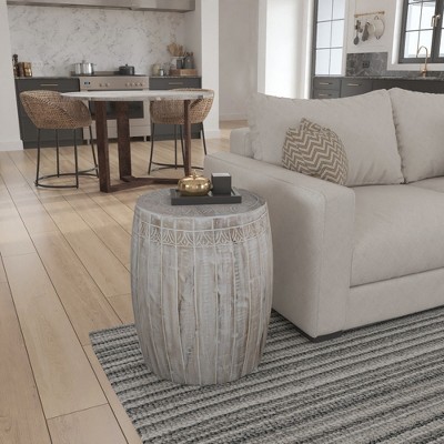 Royal Hampton Serenity Side End Table with 16 Inch Round Top, Mango Wood Construction