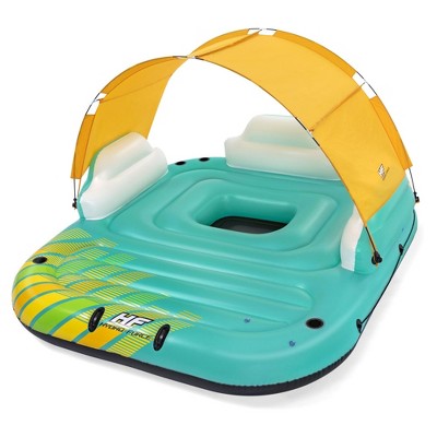Bestway Hydro Force Sunny 5 Person Inflatable Large Floating Island Lake Water Lounge Raft with Cup Holders and Removable Sunshade, Green