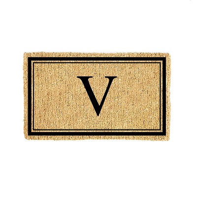 Evergreen Monogram Indoor Outdoor 100% Natural Coir Doormat 28" x 16" |  Letter  "V"