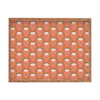 Schatzi Brown Norr Flower Orange Rectangular Bamboo Tray - Deny Designs