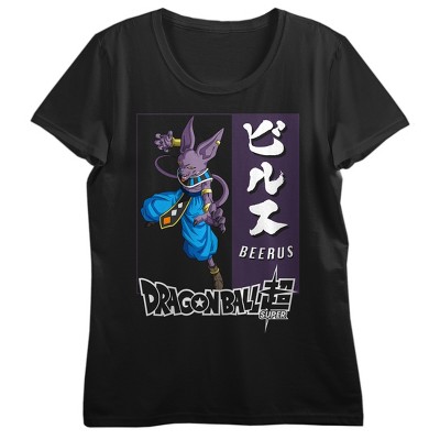 Dragon Ball Super Beerus With Kanji Text Women's Black Short Sleeve Tee