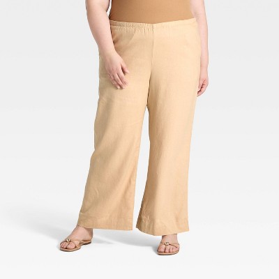 Women's Mid-Rise Wide Leg Linen Pull-On Pants - A New Day™
