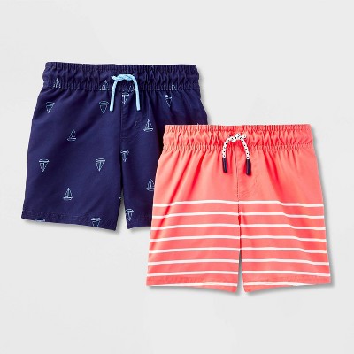 Toddler Boys' Sailboat and Striped 2pk Value Swim Shorts - Cat & Jack™