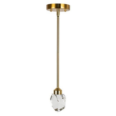 DORESshop 1-Light Gold Crystal Integrated LED Pendant Light Modern Mininalist Metal Ceiling Hanging Lightfor Livingroom Bedroom