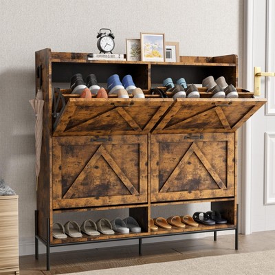 Garvee Shoe Cabinet with 4 Flip Drawer,Freestanding Shoe Storage Cabinet Organizer for Entryway,Dry & Wet Separation Shoe Organizer with Metal Legs