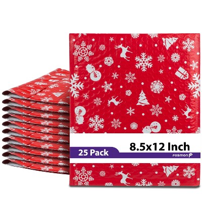Fosmon 8.5 x 12 - #2 Christmas Holiday Poly Bubble Mailer Gift Wrap, Lightweight Water/Dust/Shock/Tear Resistant Padded Shipping Envelopes