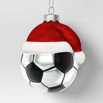 4" Christmas Glass Santa Hat Soccer Ball Ornament - Wondershop™