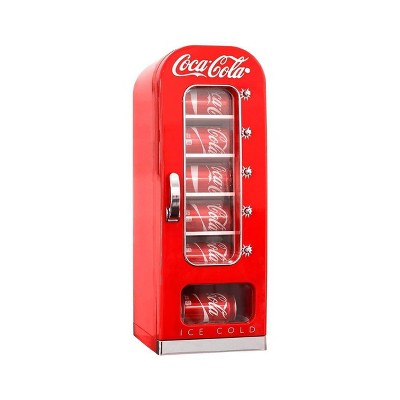 Coca-Cola Vending Machine Mini Fridge 12V DC 110V AC 10 Can Cooler - Red: Countertop Beverage Refrigerator, Thermoelectric