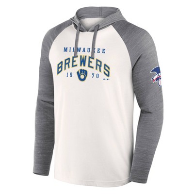 MLB Milwaukee Brewers Men's White Long Sleeve Lightweight Bi-Blend Hooded Sweatshirt