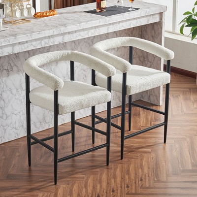 PAGED Bar Stools Set of 2 Modern Upholstered Counter Stools with Back and Metal Frame for Cafe, Kitchen, Dining Room