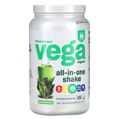 Vega Organic Plant-Based Protein, Premium All-In-One Nutrition, Plain Unsweetened, 1 lb 10.9 oz (763 g)