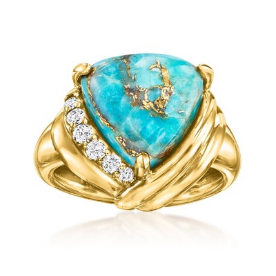 Ross-Simons Turquoise and 0.15 ct. t.w. Diamond Ring in 18kt Gold Over Sterling
