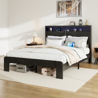 KTMBDW Queen/King Size Bed Frame, Rustic Platform Bed Frame with Wood Headboard and Footboard, Wood Slats Support, No Box Spring Needed, Easy Assembly