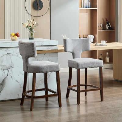 NicBex 33"/39"H Counter Height Bar Stools Set of 2,Counter Stools with Curved Backrest,Barstools with Brass Nailheads,Stool Chair for Kitchen,Bar