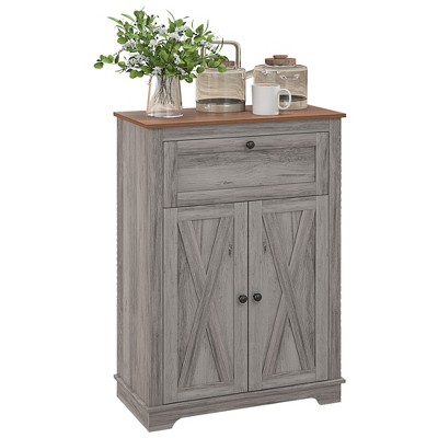 HOMCOM Farmhouse Storage Cabinet, Sideboard with Double Doors, Drawer, and Adjustable Shelf for Kitchen, Bedroom, Living Room