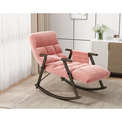 Upholstered Folding Lounge Rocking Chair with Adjustable High Back, Footrest, Side Pockets, and Thick Cushion for Living Room