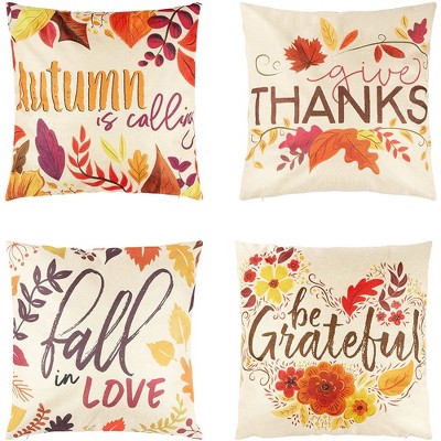 Juvale Set of 4 Thanksgiving Throw Pillow Covers with Seasonal Fall Quotes, 4 Autumn Designs, 17x17 Inches