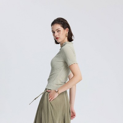 Women's Slim Fit Short Sleeve Mock Neck T-Shirt - A New Day™ Sage