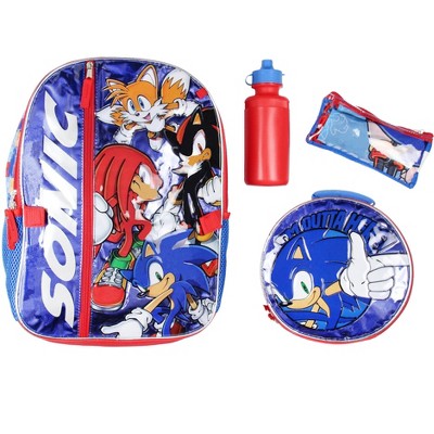 Sonic The Hedgehog Backpack 16" Fast Molded Lunch Cinch Bag 5PC Set