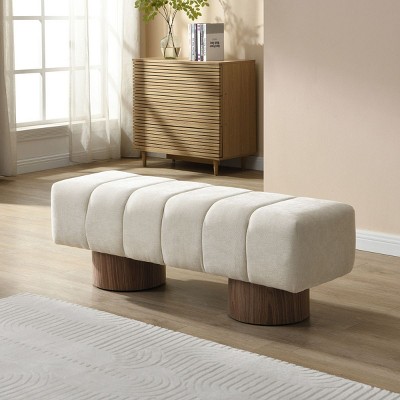 50" Upholstered Chenille Dining Bench with Wood Legs,Accent Seat for Entryway,Bedroom,or Living Room-The Pop Home