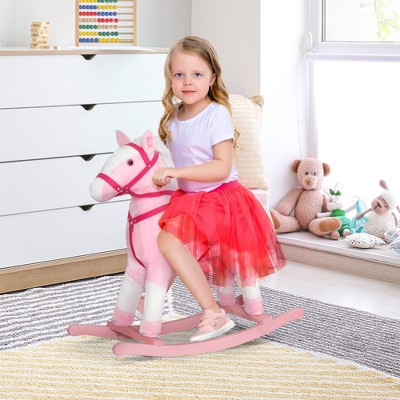 Whisen Kids’ Plush Rocking Horse with Neighing and Galloping Sounds, Saddle, Rocker Horse Chair for 36+ Months - Pink