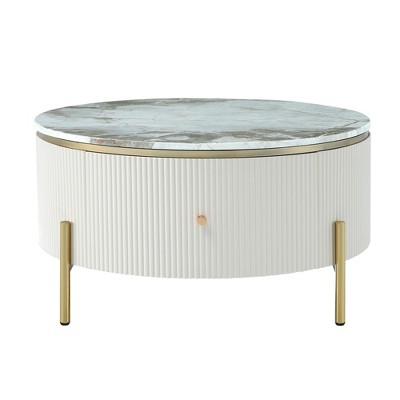 Anybear Modern Round Coffee Table with 2 large Drawers