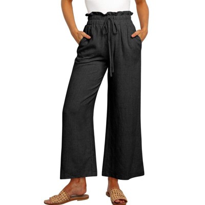 Garvee Womens Wide Leg Pants Casual High Waist Elastic Drawstring Loose Flowy Trousers with Pockets
