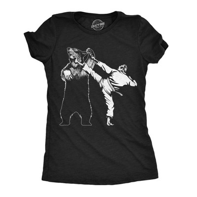 Womens Funny T Shirts Karate Kicked Bear Sarcastic Fighting Graphic Tee - Crazy Dog Women's T Shirt for Animal Lovers
