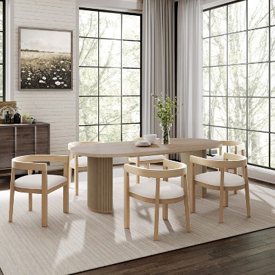 Christopher Knight Home Hart Rustic 7 Piece Rubberwood Upholstered Dining Set with Oversized Oval Table