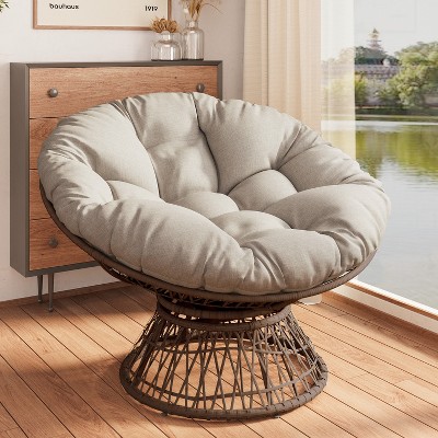 Whisen 41.5" Wicker Papasan Chair with Cloud Thick Density Fabric Cushion, Ergonomic Design with Fluid 360 Degree Swivel