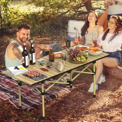 Racxily Folding Camping Table, Portable Lightweight Carbon Steel Roll-up Desk with Carry Bag, for Outdoor Beach Backyard Party Patio