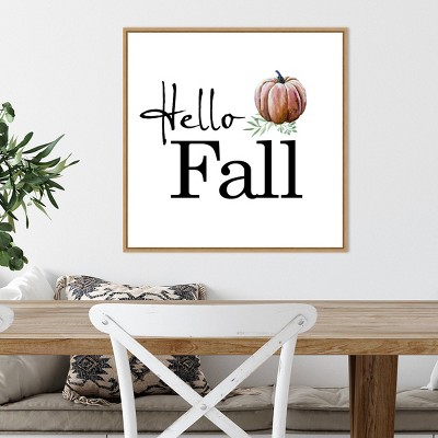 Amanti Art 22" x 22" Hello Fall Pumpkin Portfolio Framed Wall Canvas: Modern MDF & Polystyrene Artwork