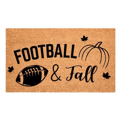 HomeRoots 17" X 29" Natural And Black Football Fall Outdoor Coir Door Mat