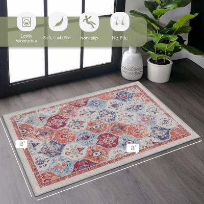 Lyngins Machine Washable Area Rug – Super Soft Chenille, Pets Friendly Living Room Rug & Door Mat, Boho Rug for Living Room, Non-Slip TPR Backing