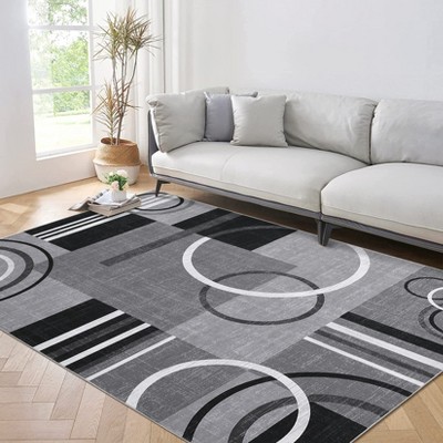 Indoor Modern Geometric Area Rugs Striped Abstract Low Pile Carpets for Living Room Bedroom Washable Non Slip Thin Soft Floor Carpet