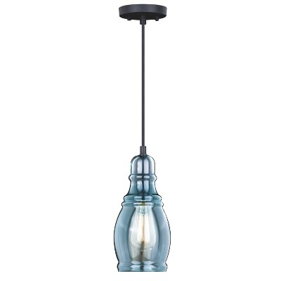 VAXCEL Millie Bronze Farmhouse Jar Mini Pendant Ceiling Light Smoke Blue Glass