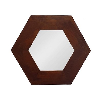 HomeRoots 19" Dark Brown Hexagon Solid Wood Framed Accent Mirror