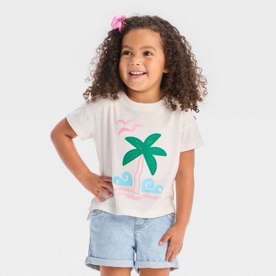 Toddler Girls' Boxy Short Sleeve Palm Tree Graphic T-Shirt - Cat & Jack™ Cream
