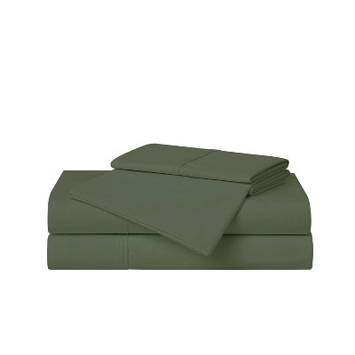 Cannon Queen 4pc Solid Percale Sheet Set Green: 100% Cotton, 200 Thread Count, Includes 1 Fitted & 1 Flat Sheet, 2 Pillowcases