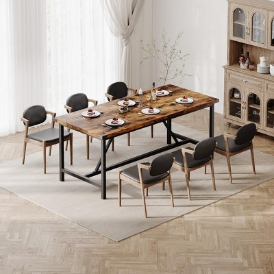 WildVenture Dining Table for 8 People, 71 - Inch Rectangular Wood Kitchen Table with Strong Metal Frame